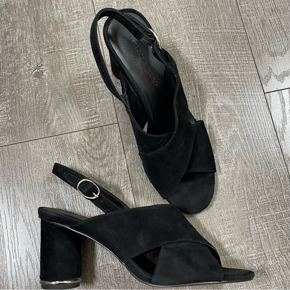 Rebecca Minkoff Black Heels Sandals cross cross Size 8 - Picture 1 of 8